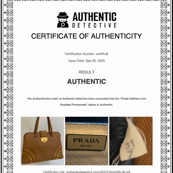 Prada Saffiano Cuir Studded Promenade Shoulder Bag – Authentic COA, Card & Strap - Picture 14 of 16